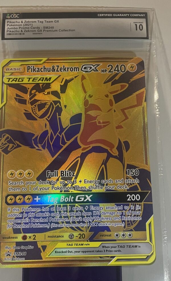 Pikachu & Zekrom GX – Jumbo Promo Cards #SM248, TAG TEAM, Pikachu & Zekrom GX Premium Collection (CGC Gem Mint 10)