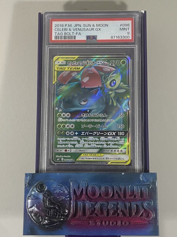 Celebi & Venusaur GX – Japanese Sun & Moon #096, TAG TEAM Tag Bolt-FA (PSA 9 Mint)