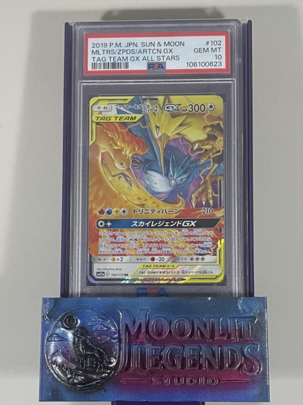 Moltres & Zapdos & Articuno GX – Japanese Sun & Moon #102, Tag Team GX All Stars (PSA GEM MT 10)