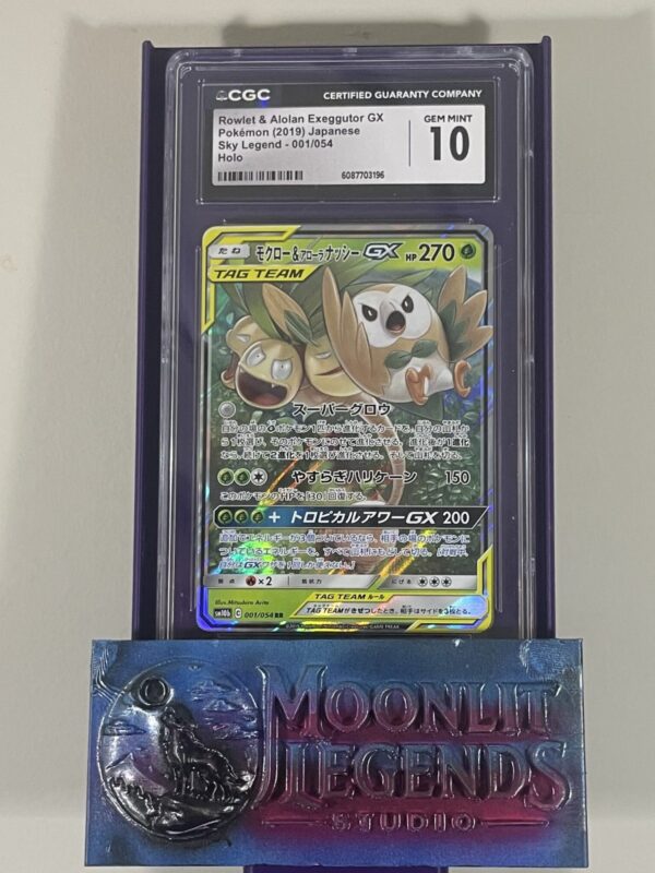 Rowlet & Alolan Exeggutor GX – Japanese Sky Legend #001/054, TAG TEAM Holo (CGC 10 Gem Mint)