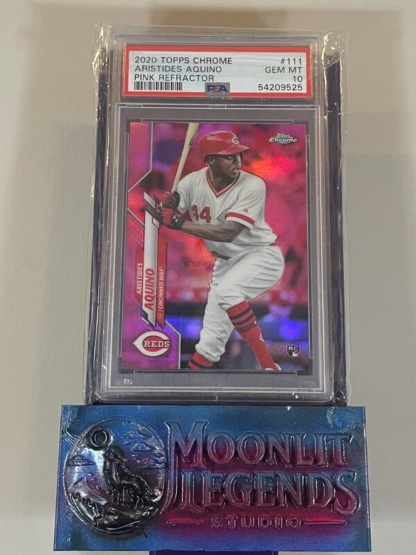 Aristides Aquino – 2020 Topps Chrome #111, Pink Refractor RC (PSA 10 Gem Mint)