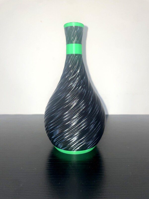 Black Swirl Vase with Green Accents
