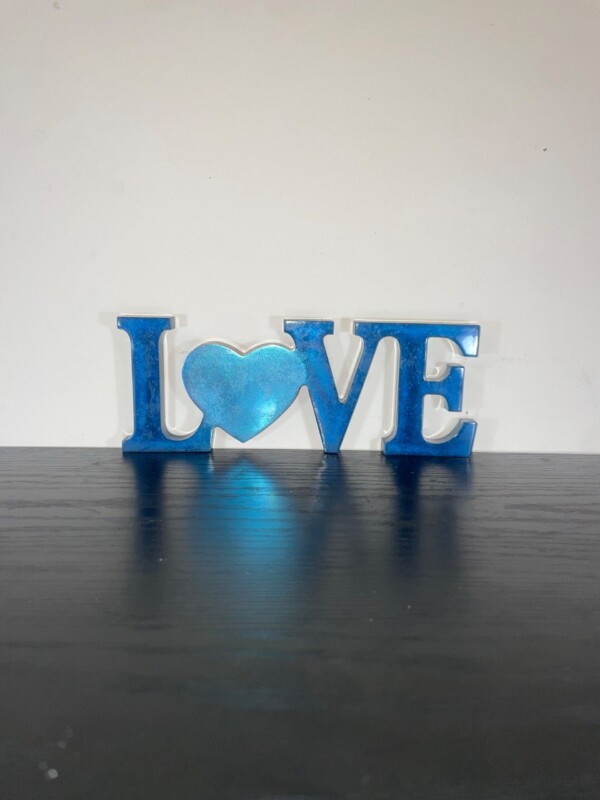 Blue Resin LOVE Sign with Chameleon Heart
