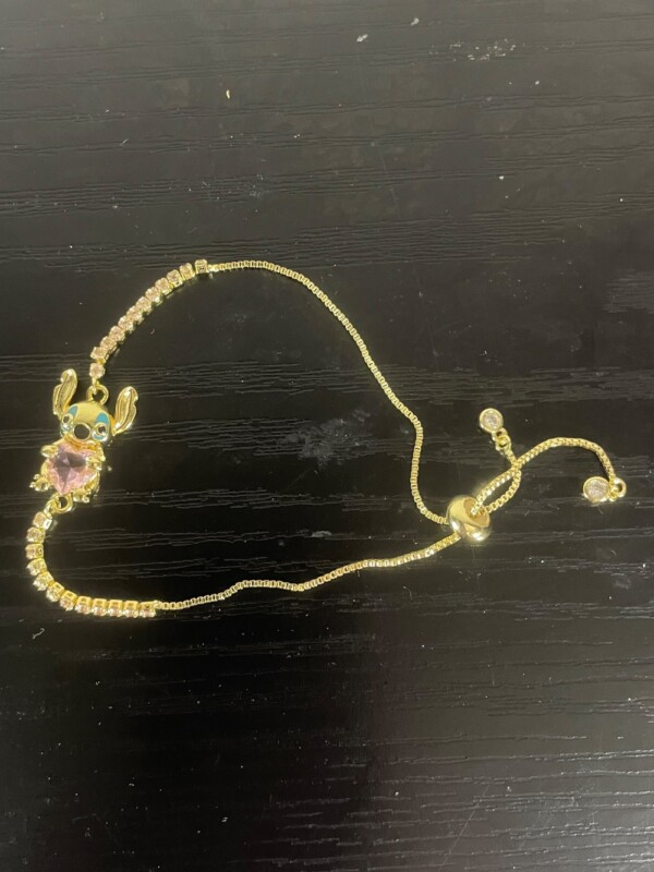 Disney Stitch Gold Bracelet – Pink Gem
